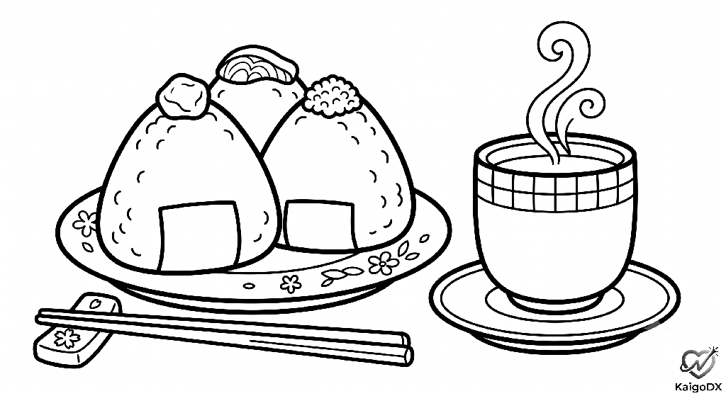 おにぎりと温かいお茶