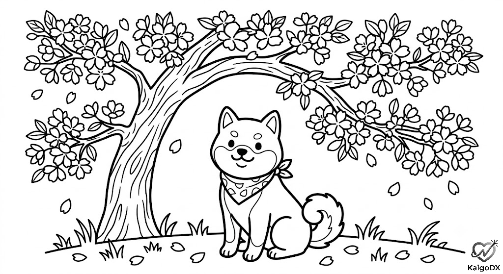 春の桜と柴犬