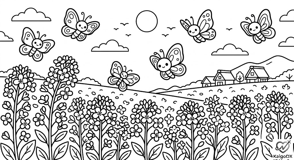 菜の花畑と蝶々