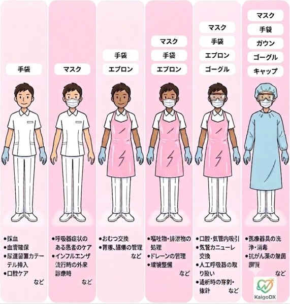 ケア別ガウンの装着例
