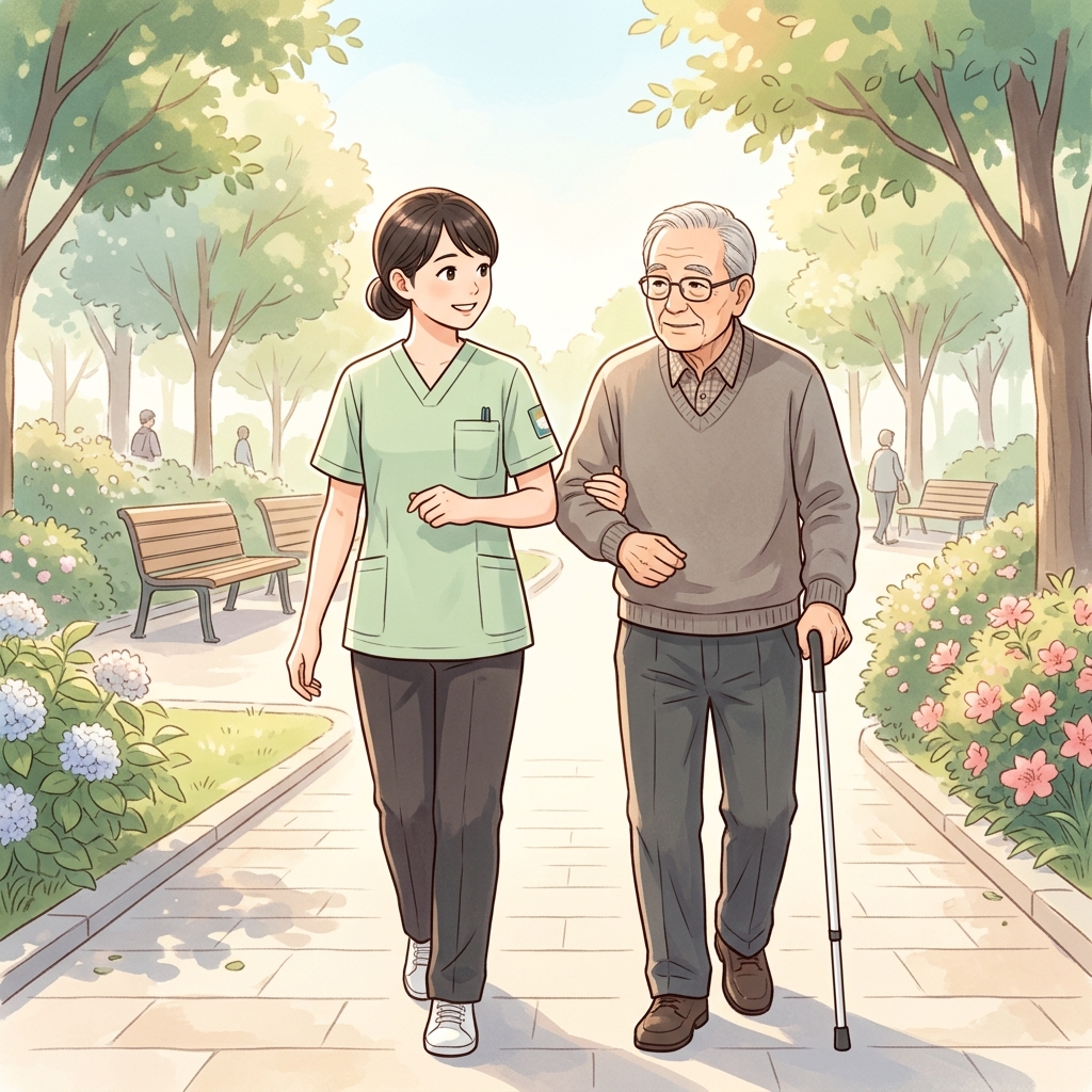 記事：介護福祉士試験「生活支援技術」完全解説〜視覚障害者の移動介助（手引き歩行）〜